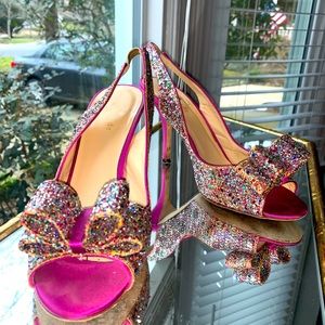 Kate Spade glitter bow slingback heels- size 8